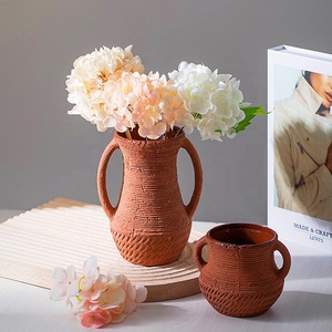 Vaso in terracotta rustico con manici, decorazione boho country per <span class=keywords><strong>case</strong></span> <span class=keywords><strong>vacanza</strong></span> e hotel, vaso per fiori secchi e freschi - Product Image 2