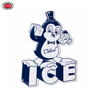 Plaque en émail personnalisée Chillard ICE Penguin On Ice Cubes, forme originale, style vintage, en porcelaine vieillie, pour la décoration murale de cuisine, café, bar