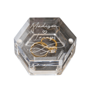 Boîte de bague de mariage hexagonale transparente en acrylique personnalisé Boîte de <span class=keywords><strong>porteur</strong></span> de bijoux de mariage en lucite - Product Image 1