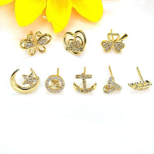 Boucles <span class=keywords><strong>d</strong></span>'oreilles minimalistes pour femmes, plaqués or 18k, bijou en cz pavé, lune, étoile, cœur, ancre feuille - Product Image 1