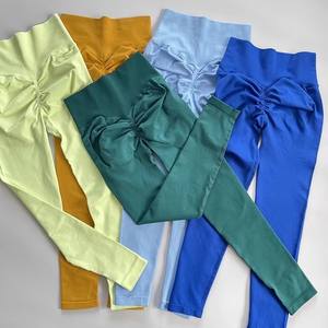 Leggings da palestra con LOGO personalizzato a vita alta con scricchiolatura a vita alta da <span class=keywords><strong>donna</strong></span> taglie forti XL pantaloni da allenamento sportivi senza cuciture in materiale Spandex con stampa solida - Product Image 6