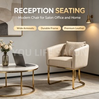 Fauteuil d'appoint en cuir PU avec structure en métal doré, chaise rembourrée pour salon, chambre ou salle de séjour