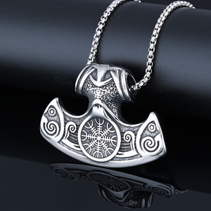Pendentif Marteau de Thor en Acier Inoxydable Série <span class=keywords><strong>Viking</strong></span> Personnalisé Tendance Transfrontalier, Chaîne en Bambou Vintage Nordique - Product Image 3