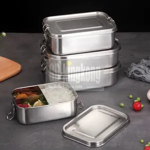 Gdkk Biologisch Afbreekbare Voedselcontainer, Wegwerp Voedselcontainer Met 3 Compartimenten, Vierkante Kid Lunchbox Roestvrij Staal Bento