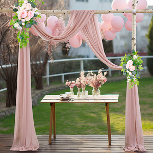 Arc <span class=keywords><strong>de</strong></span> mariage drapé tissu voile mousseline <span class=keywords><strong>de</strong></span> soie beauté gaze infroissable extérieur <span class=keywords><strong>pelouse</strong></span> cérémonie toile <span class=keywords><strong>de</strong></span> fond <span class=keywords><strong>chemin</strong></span> <span class=keywords><strong>de</strong></span> <span class=keywords><strong>Table</strong></span> - Product Image 1