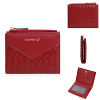 Baellerry dompet pendek wanita, versi Korea ritsleting merah tas kartu dompet koin