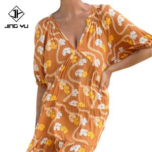 Hawaii Hot Selling Knee Length <b>Dress</b> Custom Printed <b>Elastic</b> Shirred <b>Tops</b> Beach <b>Dress</b> - Product Image 4