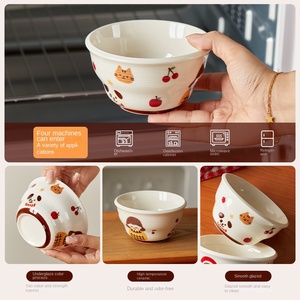 ชามข้าวเซรามิกเคลือบสีใต้เคลือบ ขนาด 4.5 นิ้ว ชามเล็กสำหรับใช้ในบ้าน ใช้กับไมโครเวฟได้ ลายการ์ตูนน่ารัก สไตล์สร้างสรรค์ ผลิตจากโรงงาน - Product Image 3