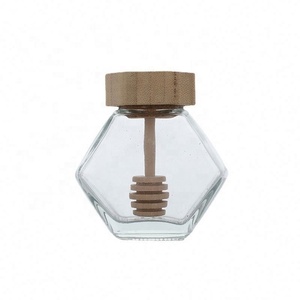 Glass Storage Honey <b>Jars</b> Custom Size Fancy Hexagon Food Grade Honey <b>Jar</b> With Bamboo Sealed Lid - Product Image 3