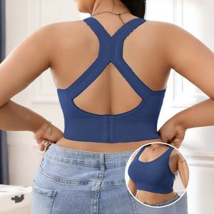 여자의 플러스 사이즈 무선 요가 피트니스 브래지어 푸시 업 안티 처짐 크로스 백 조절 속옷 통기성 스포츠 브래지어 - Product Image 3