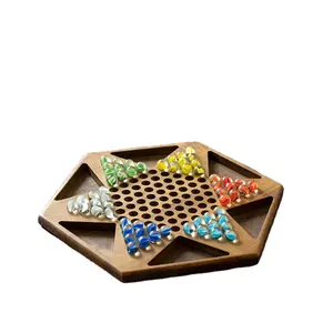 Best-selling Chinese checkers kids toys in china made of solid wood with Classic four-flower marble and One solid wood plate