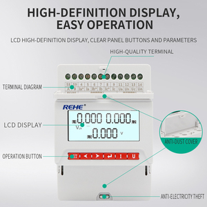 Testeur professionnel d'usine, affichage LCD, compteur multi-canaux AC pour montage sur rail triphasé 4 fils, économe en énergie - Product Image 5