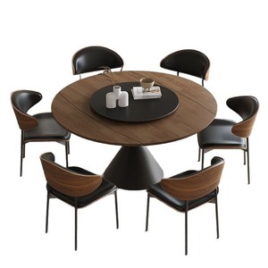 Solid Wood Extendable <b>Dining</b> <b>Table</b> Round Walnut Top Black Base Modern Minimalist Design For <b>Dining</b> Room - Product Image 5