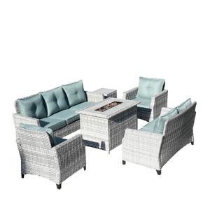 Juego de Muebles Metálicos Modernos para Patio Exterior, Mesa con Chimenea de Gas y Sofá con Acabado Resistente a los Rayos UV para Patio, Parque o Sala de Estar - Product Image 5