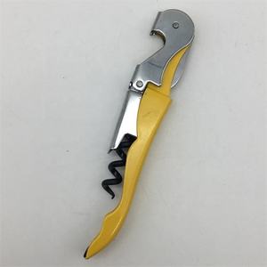 MOQ100pcsイエローカラーステンレススチールオールインワンダブルヒンジ付きシーホースワインボトルコルク栓抜きフォイルカッターナイフオープナー - Product Image 2