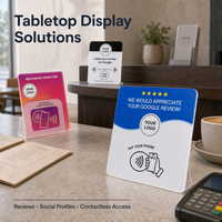 Maßgefertigter Großhandel Wiederverwendbare Acryl NFC RFID Bewertungskarte QR-Code Tischdisplay-Ständer Kundenspezifischer Druck Anzeigetafel