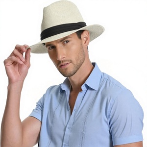 Chapeaux de plage d'été en paille personnalisés en gros avec dentelle pour homme et femme, chapeau Panama à large bord - Product Image 3
