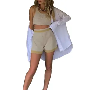 Comfy Knitted Lounge Wear Two Piece Set Women Summer Outfits Tank Top and Shorts Matching Sets
