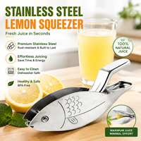 Ventes chaudes, presse-agrumes manuel en acier inoxydable pour cuisine, design ergonomique, forme de poisson, pour orange, citron, lime