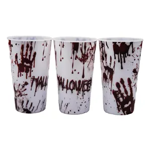 Art Creativity Blood Print Halloween Party Plastic Cups 16 oz Halloween Reusable Juice Soda Beer cups