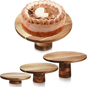 Supporto per torta rotondo in legno a 3 livelli in legno di Acacia supporto per servizio rustico per Dessert
