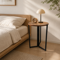 Table d'appoint ronde, table basse industrielle rustique en métal et bois, petite table à café portable, meubles de salon