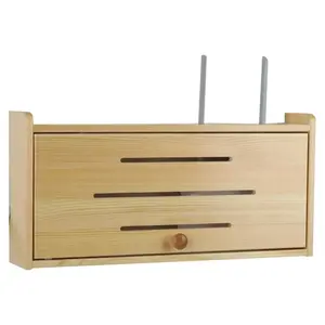 Wooden Wireless Router Storage Box Wall Organizer Shelf for Home Decor