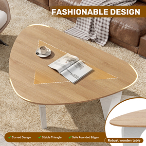 Modern Irregular <b>Triangle</b> Coffee Table <b>Wood</b> Grain Tea Table with Curved Rounded Edge Stable Wooden Legs Center Table for Living - Product Image 2