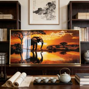 Pintura de Porcelana Cristalina con Diseño de Elefante Dorado y Paisaje, Impresión HD, Decoración para el Hogar, Arte de Pared para Sala de Estar, Venta al Por Mayor - Product Image 2
