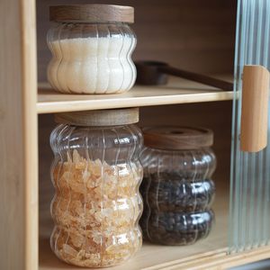 2025 nóng bán New 12 oz Vòng rõ ràng Dải thủy tinh muối lưu trữ Jar hộp với Keo Gỗ nắp cho hạt cà phê đậu kẹo - Product Image 3