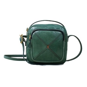 Artistic Handmade Vegetable Tanned Cowhide Women's Shoulder <b>Bag</b> Green 7 Inch Square Crossbody <b>Bag</b> Retro <b>Patchwork</b> Style - Product Image 5