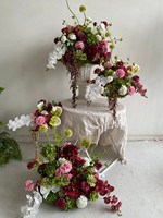 Bunga Buatan Alami H473 untuk Lorong, Bunga Hydrangea Merah Burgundy, Buket Bunga untuk Pernikahan, Fleurs Mariage