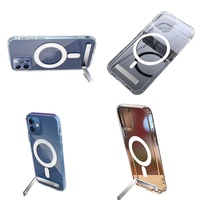 Casing Magnetik Tipis Anti Benturan dengan Penyangga untuk iPhone 11 12 13 14 15 16 Pro Max 17 Air Plus, Penutup Ponsel dengan Holder