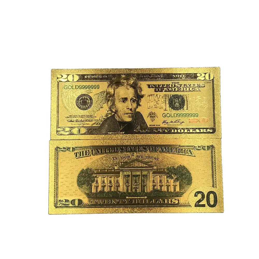 24K Gold Foil Plated $20ธนบัตรคุณภาพสูงDollar Billเงินเล่นสนุก