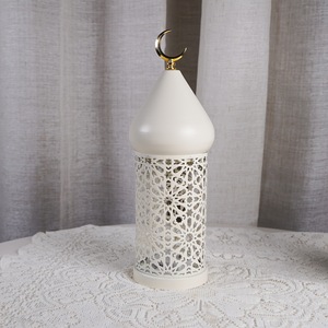 Đèn lồng bàn trang trí Ramadan Kareem, vật trang trí trung tâm bàn bằng kim loại, đèn LED hình tháp trắng rỗng Eid Mubarak - Product Image 3