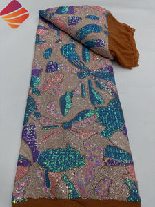 <span class=keywords><strong>2026</strong></span>年新作デザイン エレガントなビーズ付きレース生地 高級アフリカ風 カラフルなスパンコールレース生地 フランス製ネットレース パーティーウェディングドレス用 - Product Image 5