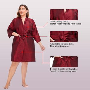 Robe de salon de beauté de luxe personnalisée avec logo rouge en polyester imperméable, kimono pour <span class=keywords><strong>coupe</strong></span> de cheveux pour adultes - Product Image 4