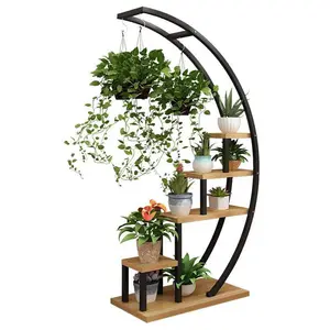 Houten Plant Plank Houder 59Inch Opknoping Pot 5-Tier Stalen Metalen Bloem Display Stand