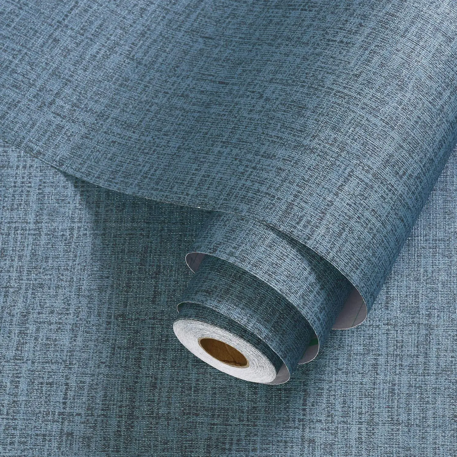 Classical Blue Linen Texture Interior Waterproof Decorative Wall Paper Pvc Self Adhesive Wallpaper Rolls For Bedroom Decoration
