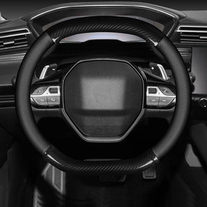 Housse de <span class=keywords><strong>volant</strong></span> de voiture en <span class=keywords><strong>cuir</strong></span> et fibre de carbone haut et bas 34cm Double D pour Peugeot 408 307 <span class=keywords><strong>308</strong></span> S301 508 4008 5008 2008 310 - Product Image 2