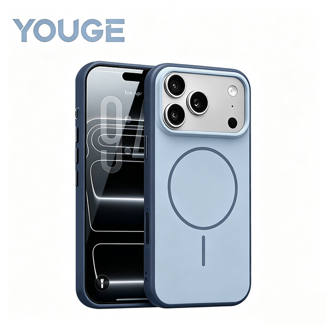 YOUGE Shockproof Magnetic Silicone Case for iPhone 14 15 16 17 Pro Max Anti-fingerprint Dual Color Phone Case