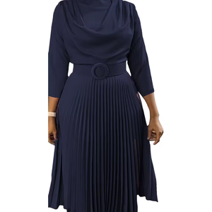 2024 Spring Fashion African Dresses for Women <strong>Clothing</strong> New Design Plus Size Office Wear Chiffon Pleated Midi Dress - Product Image 6