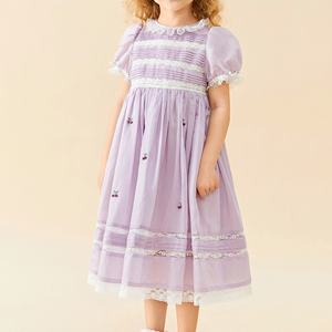 Gaun pesta anak perempuan, gaun pesta elegan bayi perempuan butik Trim renda bordir, lengan Puff musim panas untuk pesta gadis - Product Image 1