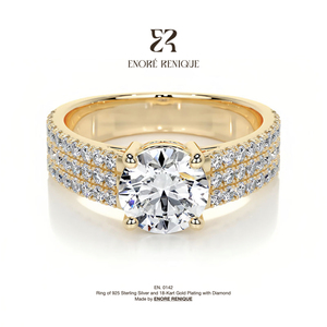 Anillo de Moissanita Pavé de 2ct, Redondo y de Triple Hilera, Plata de Ley 925, Chapado en Oro de 18k, Anillos Finos, Joyería de Moissanita D VVS1 para <span class=keywords><strong>Mujer</strong></span> - Product Image 1