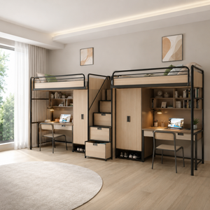 Lit superposé double en métal moderne - Portable, convertible, réglable, pliable, taille standard pour l'école, le dortoir, l'appartement, l'hôtel - Product Image 1