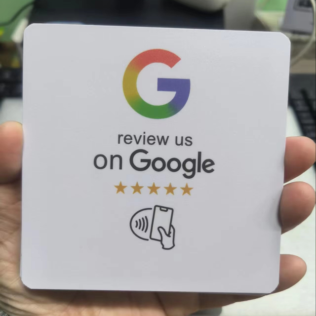 RFID Interface QR Code PVC NFC Google Review Plate for Restaurant Business Plaque Programmable Back Adhesive Sticker