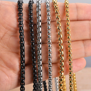 Kalung Rantai Kotak Baja Tahan Karat <span class=keywords><strong>Retro</strong></span> untuk Pria Wanita Warna Emas Perak Choker Perhiasan Logam Aksesoris DIY - Product Image 3