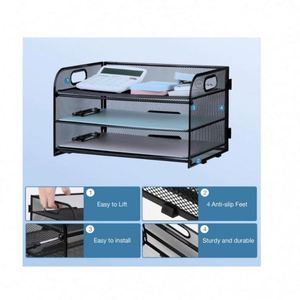 3-Tier Letter <b>Tray</b> Paper Organizer with Handle Compact Mesh Desk <b>File</b> Organizer for Home Office Supplies Desktop Accessories - Product Image 3