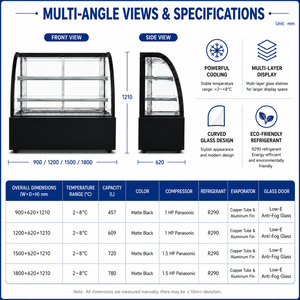 <span class=keywords><strong>Vitrine</strong></span> à gâteaux en verre incurvé pour boulangerie, réfrigérateur à refroidissement par air à faible consommation et sans givre, service OEM ODM, personnalisation du logo et de la taille - Product Image 6