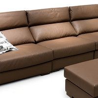 Canapé modulaire en cuir véritable à trois places, garnissage en éponge écologique, gain de place pour appartements, style minimaliste mi-siècle